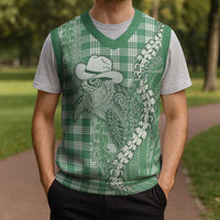 Green Hawaii Palaka Cowboy Turtle Christmas Knitted V-Neck Vest Hawaiian Paniolo Puakenikeni Maile Lei DT05 - Polynesian Pride