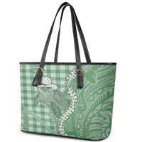 Green Hawaii Palaka Cowboy Turtle Leather Tote Bag Hawaiian Paniolo Puakenikeni Maile Lei DT05 - Polynesian Pride