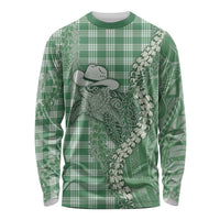 Green Hawaii Palaka Cowboy Turtle Long Sleeve Shirt Hawaiian Paniolo Puakenikeni Maile Lei DT05 Unisex Green - Polynesian Pride