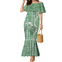 Green Hawaii Palaka Cowboy Turtle Mermaid Dress Hawaiian Paniolo Puakenikeni Maile Lei DT05 Women Green - Polynesian Pride