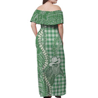 Green Hawaii Palaka Cowboy Turtle Off Shoulder Maxi Dress Hawaiian Paniolo Puakenikeni Maile Lei DT05 - Polynesian Pride