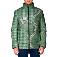 Green Hawaii Palaka Cowboy Turtle Padded Jacket Hawaiian Paniolo Puakenikeni Maile Lei DT05 Men Green - Polynesian Pride