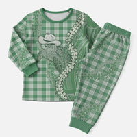 Green Hawaii Palaka Cowboy Turtle Christmas Pajama Set Hawaiian Paniolo Puakenikeni Maile Lei DT05 Men Green - Polynesian Pride