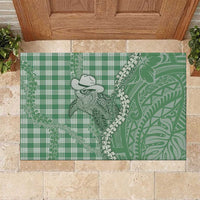 Green Hawaii Palaka Cowboy Turtle Rubber Doormat Hawaiian Paniolo Puakenikeni Maile Lei DT05 Green - Polynesian Pride