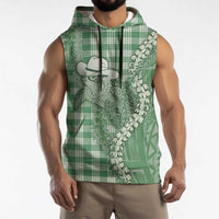 Green Hawaii Palaka Cowboy Turtle Sleeveless Hoodie Hawaiian Paniolo Puakenikeni Maile Lei DT05 - Polynesian Pride