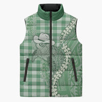 Green Hawaii Palaka Cowboy Turtle Sleeveless Puffer Jacket Hawaiian Paniolo Puakenikeni Maile Lei DT05 Unisex Green - Polynesian Pride