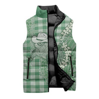 Green Hawaii Palaka Cowboy Turtle Sleeveless Puffer Jacket Hawaiian Paniolo Puakenikeni Maile Lei DT05 - Polynesian Pride