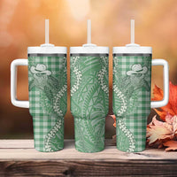 Green Hawaii Palaka Cowboy Turtle Tumbler With Handle Hawaiian Paniolo Puakenikeni Maile Lei DT05 - Polynesian Pride