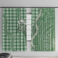 Green Hawaii Palaka Cowboy Turtle Window Curtain Hawaiian Paniolo Puakenikeni Maile Lei DT05 With Hooks Green - Polynesian Pride