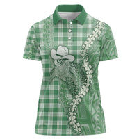 Green Hawaii Palaka Cowboy Turtle Women Polo Shirt Hawaiian Paniolo Puakenikeni Maile Lei DT05 Female Green - Polynesian Pride