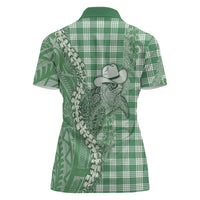 Green Hawaii Palaka Cowboy Turtle Women Polo Shirt Hawaiian Paniolo Puakenikeni Maile Lei DT05 - Polynesian Pride