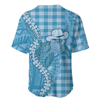 Blue Hawaii Palaka Cowboy Turtle Baseball Jersey Hawaiian Paniolo Puakenikeni Maile Lei - Polynesian Pride