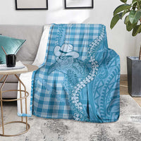 Blue Hawaii Palaka Cowboy Turtle Blanket Hawaiian Paniolo Puakenikeni Maile Lei - Polynesian Pride