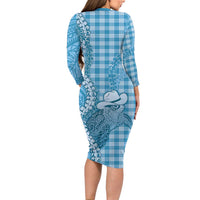 Blue Hawaii Palaka Cowboy Turtle Family Matching Long Sleeve Bodycon Dress and Hawaiian Shirt Hawaiian Paniolo Puakenikeni Maile Lei DT05 - Polynesian Pride
