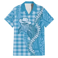 Blue Hawaii Palaka Cowboy Turtle Family Matching Mermaid Dress and Hawaiian Shirt Hawaiian Paniolo Puakenikeni Maile Lei DT05 Dad's Shirt - Short Sleeve Blue - Polynesian Pride