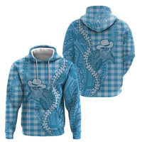 Blue Hawaii Palaka Cowboy Turtle Hoodie Hawaiian Paniolo Puakenikeni Maile Lei DT05 - Polynesian Pride