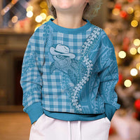 Blue Hawaii Palaka Cowboy Turtle Kid Ugly Christmas Sweater Hawaiian Paniolo Puakenikeni Maile Lei DT05 - Polynesian Pride