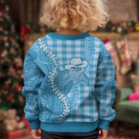 Blue Hawaii Palaka Cowboy Turtle Kid Ugly Christmas Sweater Hawaiian Paniolo Puakenikeni Maile Lei DT05 - Polynesian Pride