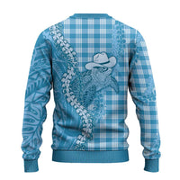 Blue Hawaii Palaka Cowboy Turtle Ugly Christmas Sweater Hawaiian Paniolo Puakenikeni Maile Lei DT05 - Polynesian Pride