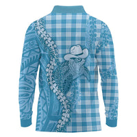 Blue Hawaii Palaka Cowboy Turtle Long Sleeve Polo Shirt Hawaiian Paniolo Puakenikeni Maile Lei DT05 - Polynesian Pride