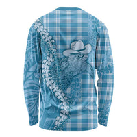 Blue Hawaii Palaka Cowboy Turtle Long Sleeve Shirt Hawaiian Paniolo Puakenikeni Maile Lei DT05 - Polynesian Pride
