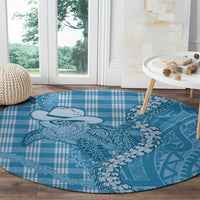 Blue Hawaii Palaka Cowboy Turtle Round Carpet Hawaiian Paniolo Puakenikeni Maile Lei - Polynesian Pride