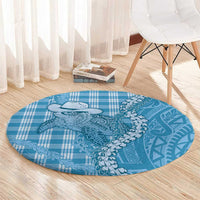 Blue Hawaii Palaka Cowboy Turtle Round Carpet Hawaiian Paniolo Puakenikeni Maile Lei - Polynesian Pride