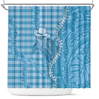 Blue Hawaii Palaka Cowboy Turtle Shower Curtain Hawaiian Paniolo Puakenikeni Maile Lei DT05 Blue - Polynesian Pride