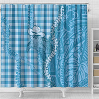 Blue Hawaii Palaka Cowboy Turtle Shower Curtain Hawaiian Paniolo Puakenikeni Maile Lei DT05 - Polynesian Pride