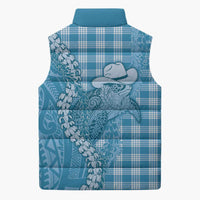 Blue Hawaii Palaka Cowboy Turtle Sleeveless Puffer Jacket Hawaiian Paniolo Puakenikeni Maile Lei DT05 - Polynesian Pride