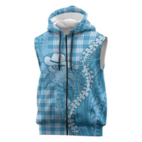 Blue Hawaii Palaka Cowboy Turtle Sleeveless Zip Hoodie Hawaiian Paniolo Puakenikeni Maile Lei DT05 Blue - Polynesian Pride