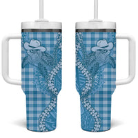 Blue Hawaii Palaka Cowboy Turtle Tumbler With Handle Hawaiian Paniolo Puakenikeni Maile Lei DT05 One Size: 40 oz Blue - Polynesian Pride