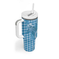 Blue Hawaii Palaka Cowboy Turtle Tumbler With Handle Hawaiian Paniolo Puakenikeni Maile Lei DT05 - Polynesian Pride