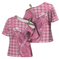 Pink Hawaii Palaka Cowboy Turtle Cross Shoulder Shirt Hawaiian Paniolo Puakenikeni Maile Lei DT05 - Polynesian Pride