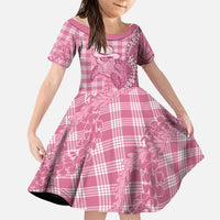 Pink Hawaii Palaka Cowboy Turtle Family Matching Off Shoulder Maxi Dress and Hawaiian Shirt Hawaiian Paniolo Puakenikeni Maile Lei DT05 Daughter's Dress Pink - Polynesian Pride