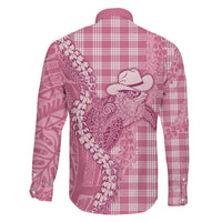 Pink Hawaii Palaka Cowboy Turtle Family Matching Off Shoulder Short Dress and Hawaiian Shirt Hawaiian Paniolo Puakenikeni Maile Lei DT05 - Polynesian Pride
