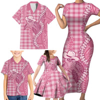 Pink Hawaii Palaka Cowboy Turtle Family Matching Short Sleeve Bodycon Dress and Hawaiian Shirt Hawaiian Paniolo Puakenikeni Maile Lei DT05 - Polynesian Pride