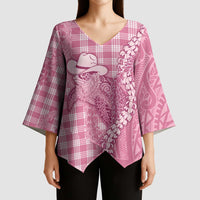 Pink Hawaii Palaka Cowboy Turtle Kimono Sleeve Blouse Hawaiian Paniolo Puakenikeni Maile Lei DT05 - Polynesian Pride