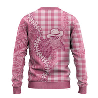 Pink Hawaii Palaka Cowboy Turtle Ugly Christmas Sweater Hawaiian Paniolo Puakenikeni Maile Lei DT05 - Polynesian Pride