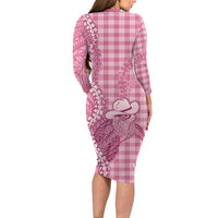 Pink Hawaii Palaka Cowboy Turtle Long Sleeve Bodycon Dress Hawaiian Paniolo Puakenikeni Maile Lei DT05 - Polynesian Pride