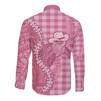 Pink Hawaii Palaka Cowboy Turtle Long Sleeve Button Shirt Hawaiian Paniolo Puakenikeni Maile Lei DT05 - Polynesian Pride