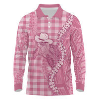 Pink Hawaii Palaka Cowboy Turtle Long Sleeve Polo Shirt Hawaiian Paniolo Puakenikeni Maile Lei DT05 Pink - Polynesian Pride