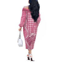 Pink Hawaii Palaka Cowboy Turtle Off The Shoulder Long Sleeve Dress Hawaiian Paniolo Puakenikeni Maile Lei DT05 - Polynesian Pride