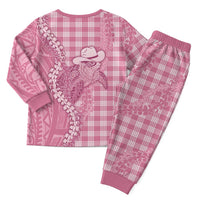 Pink Hawaii Palaka Cowboy Turtle Christmas Pajama Set Hawaiian Paniolo Puakenikeni Maile Lei DT05 - Polynesian Pride