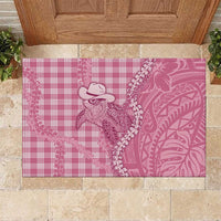 Pink Hawaii Palaka Cowboy Turtle Rubber Doormat Hawaiian Paniolo Puakenikeni Maile Lei DT05 Pink - Polynesian Pride