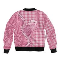 Pink Hawaii Palaka Cowboy Turtle Sleeve Zip Bomber Jacket Hawaiian Paniolo Puakenikeni Maile Lei DT05 - Polynesian Pride
