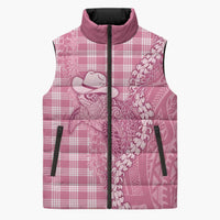 Pink Hawaii Palaka Cowboy Turtle Sleeveless Puffer Jacket Hawaiian Paniolo Puakenikeni Maile Lei DT05 Unisex Pink - Polynesian Pride