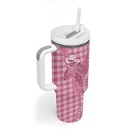 Pink Hawaii Palaka Cowboy Turtle Tumbler With Handle Hawaiian Paniolo Puakenikeni Maile Lei DT05 - Polynesian Pride