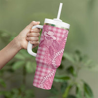 Pink Hawaii Palaka Cowboy Turtle Tumbler With Handle Hawaiian Paniolo Puakenikeni Maile Lei DT05 - Polynesian Pride