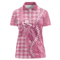Pink Hawaii Palaka Cowboy Turtle Women Polo Shirt Hawaiian Paniolo Puakenikeni Maile Lei DT05 Female Pink - Polynesian Pride